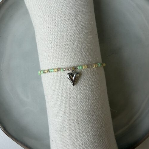 Zomer Hart Enkelbandje geel/groen/zilver