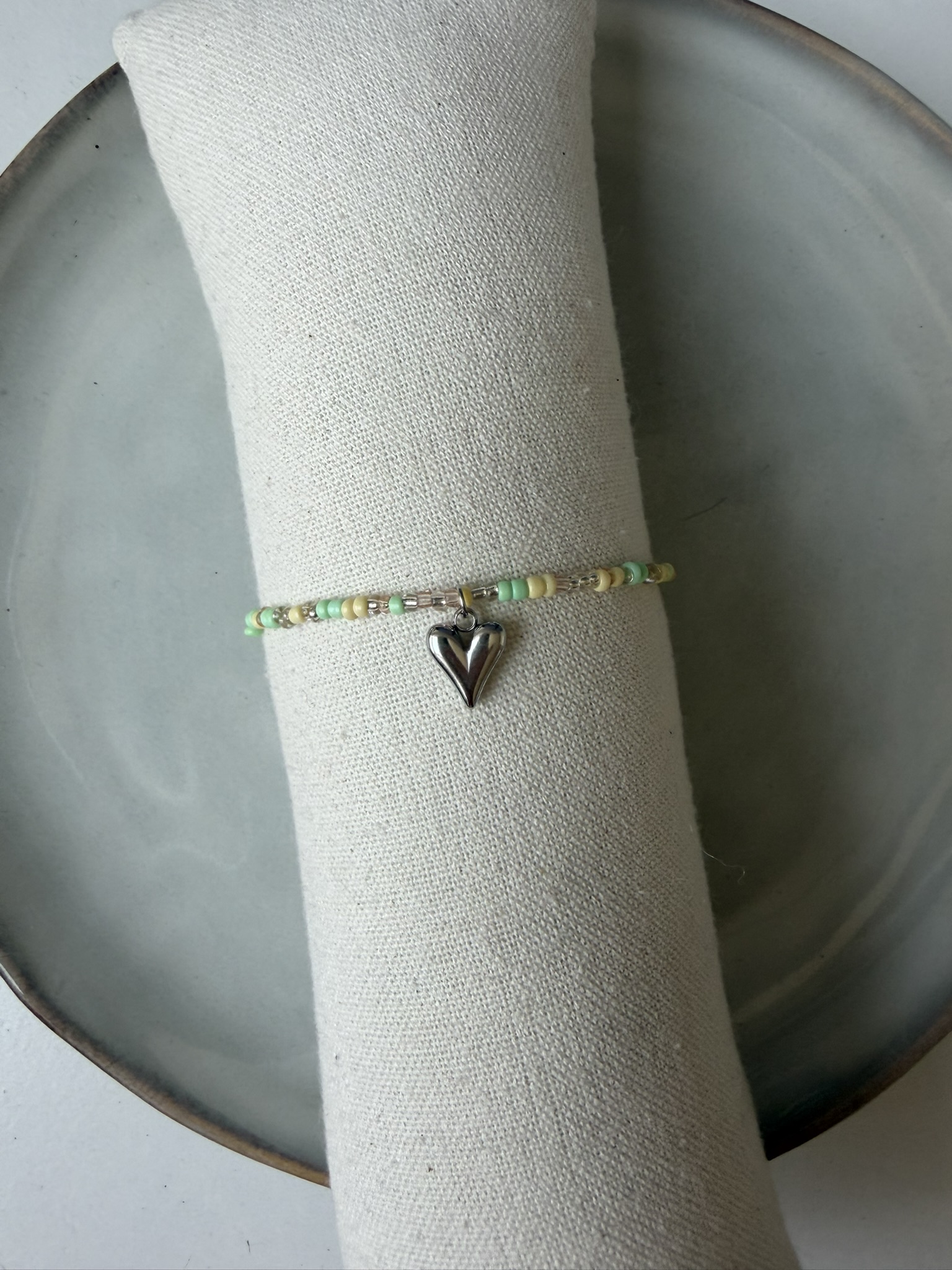 Zomer Hart Enkelbandje geel/groen/zilver
