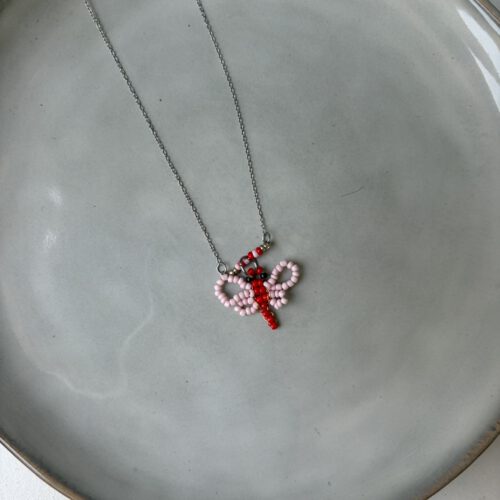Kids Butterfly Ketting zilver/rood
