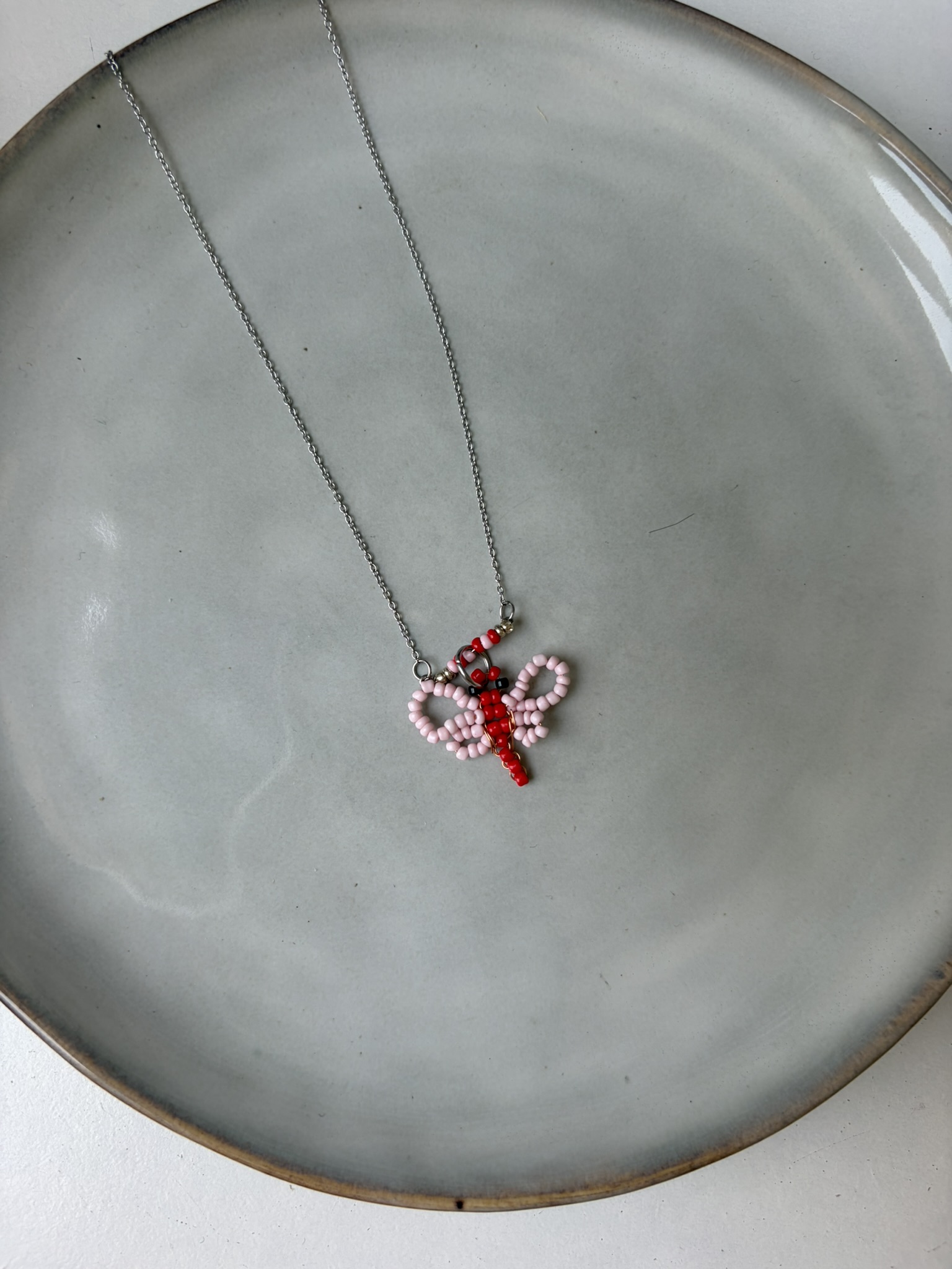 Kids Butterfly Ketting zilver/rood