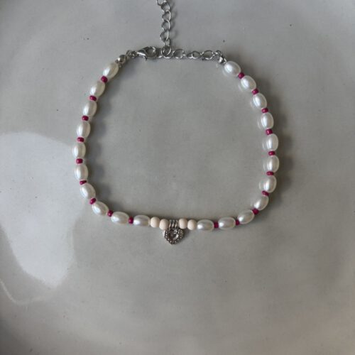 Pearl Heart Armband zilver/roze