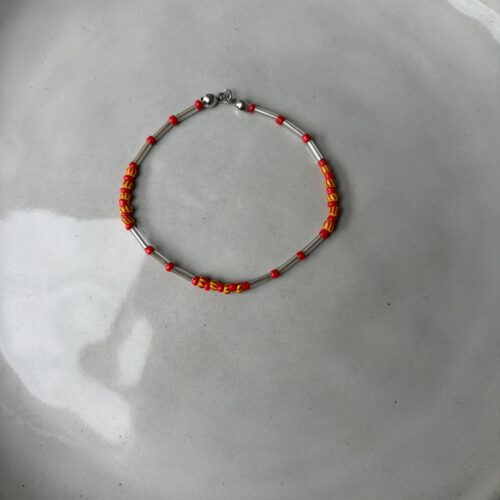 Stripe Bead Armband zilver/rood