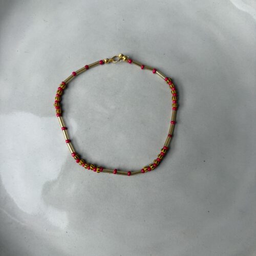 Stripe Bead Armband goud/fuchsia