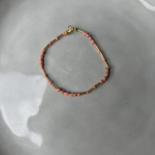 Stripe Bead Armband goud/koraal