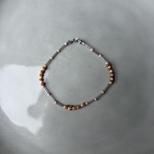 Stripe Bead Armband zilver/roze