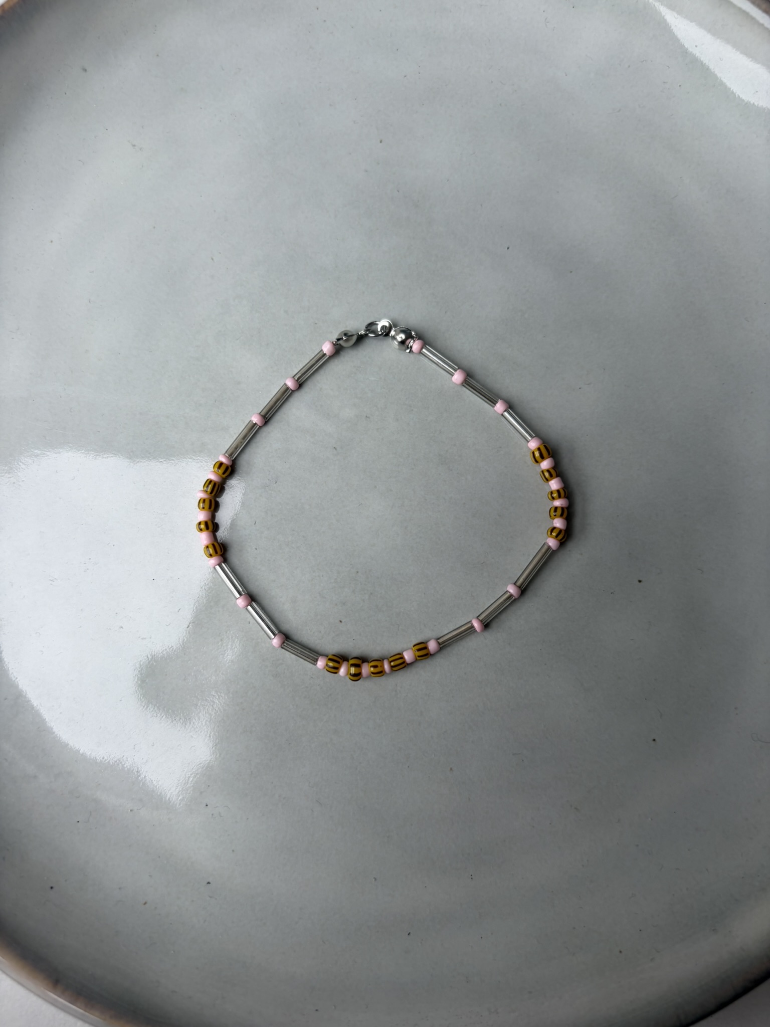Stripe Bead Armband zilver/roze