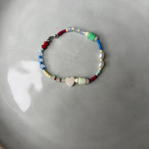 Mixed Beads Heart Armband zilver