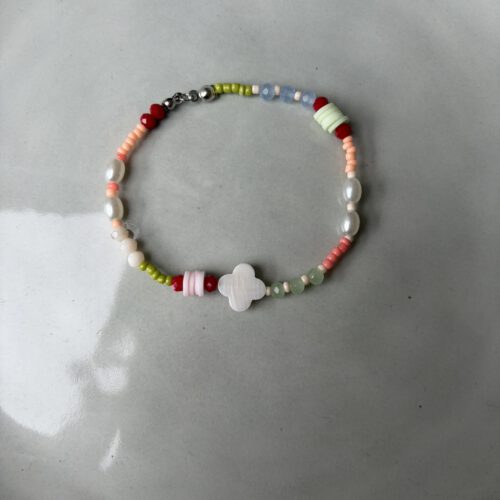 Mixed Beads Klaver Armband zilver