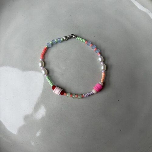Mixed beads Armband zilver