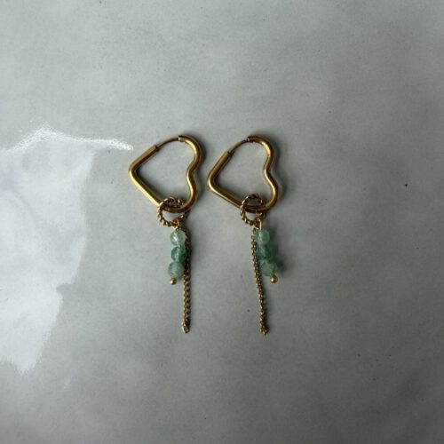 Heart with Green Oorbellen goud