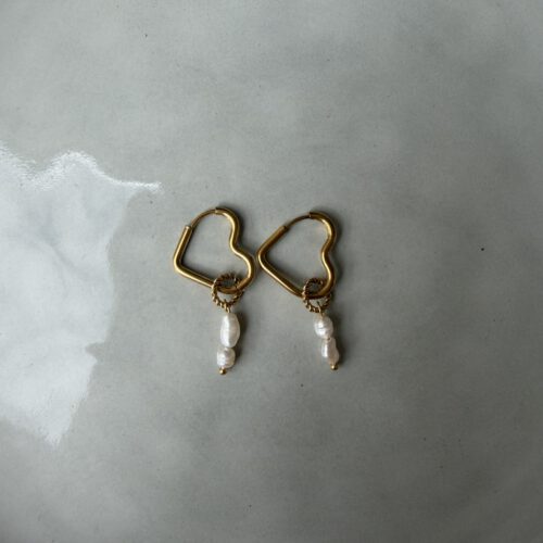 Heart with Pearls Oorbellen goud