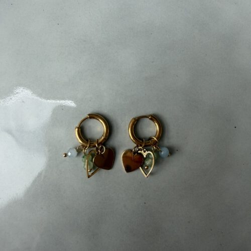 Green Heart Charm Oorbellen goud