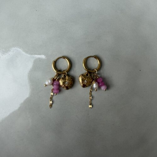 Heart Charm Oorbellen roze/goud