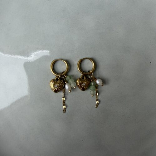 Heart Charm Oorbellen goud/groen