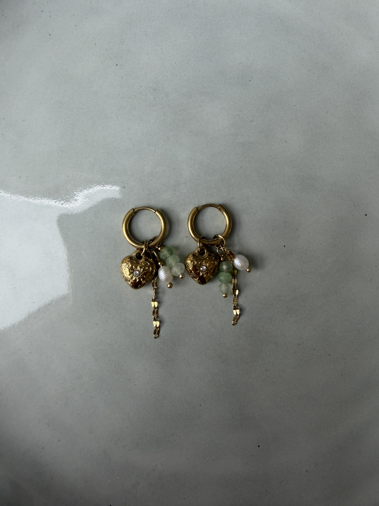 Heart Charm Oorbellen goud/groen