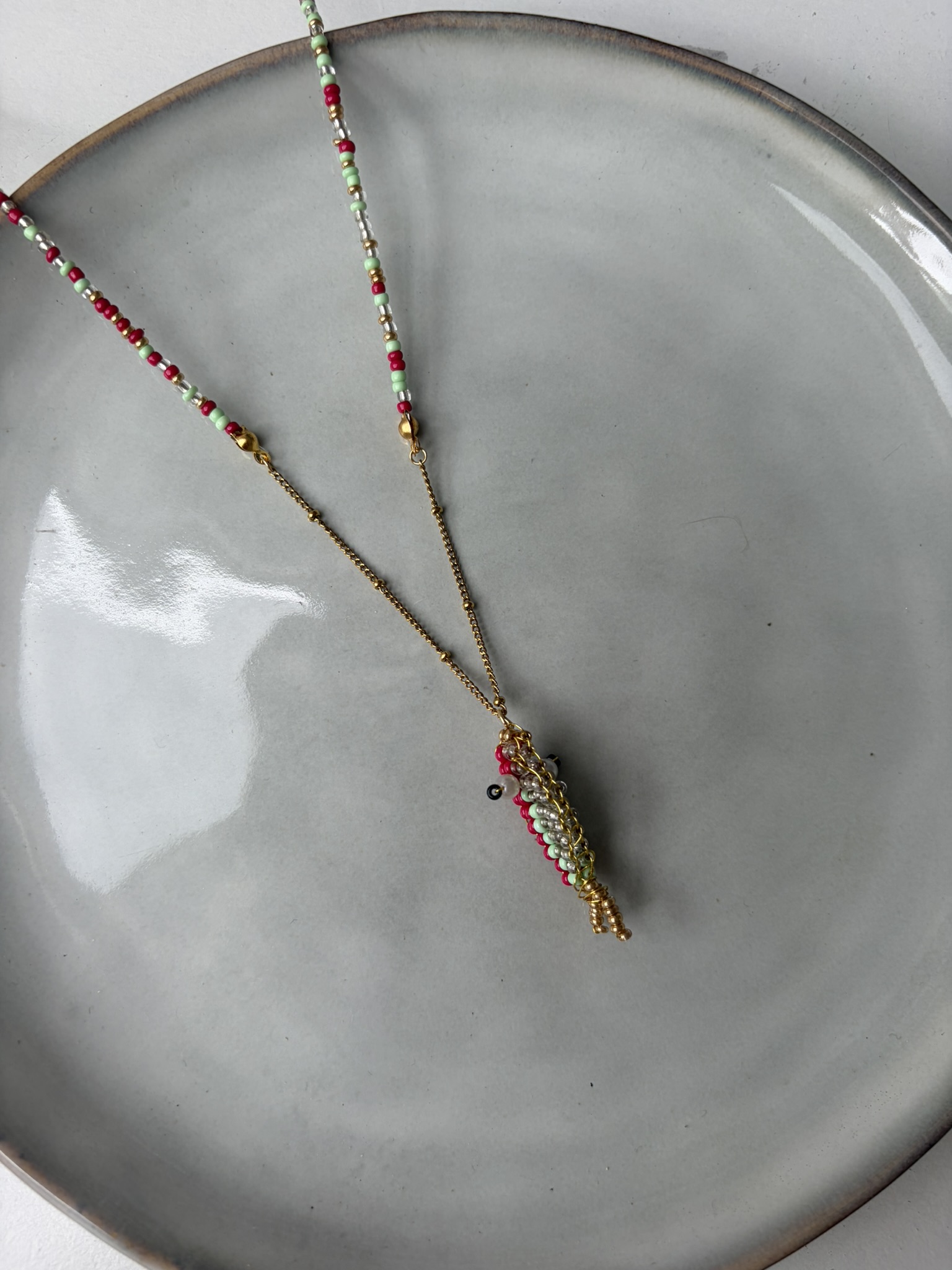 Vis Ketting roze/groen/goud