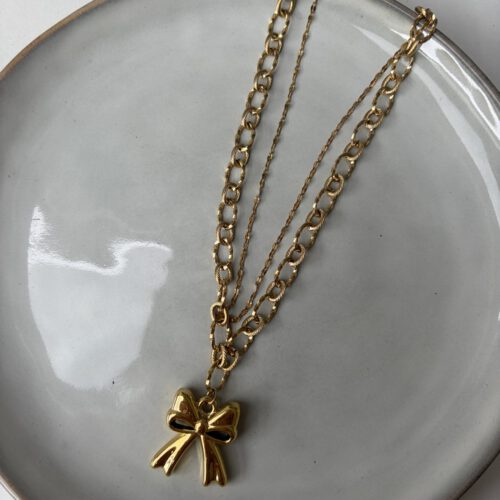Dubble Chain Bow Ketting goud