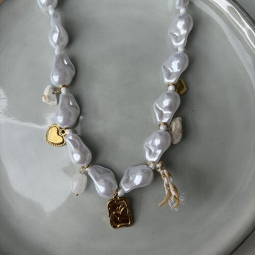 Big Pearl Charm Ketting wit