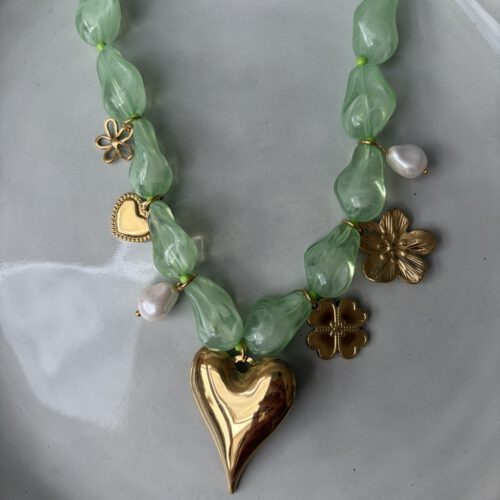 Statemant Heart Ketting groen