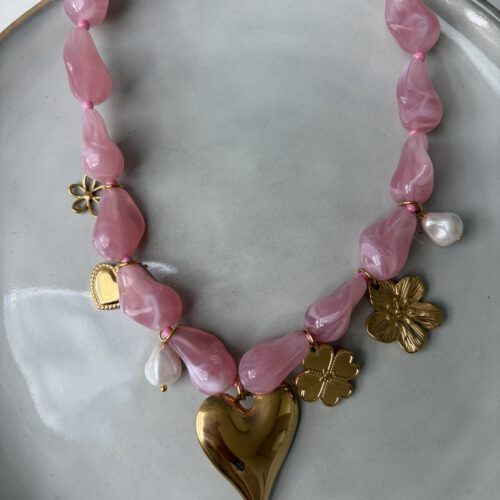 Statemant Heart Ketting roze