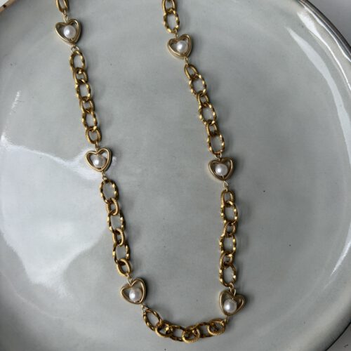 Chunky Heart Pearl Ketting goud