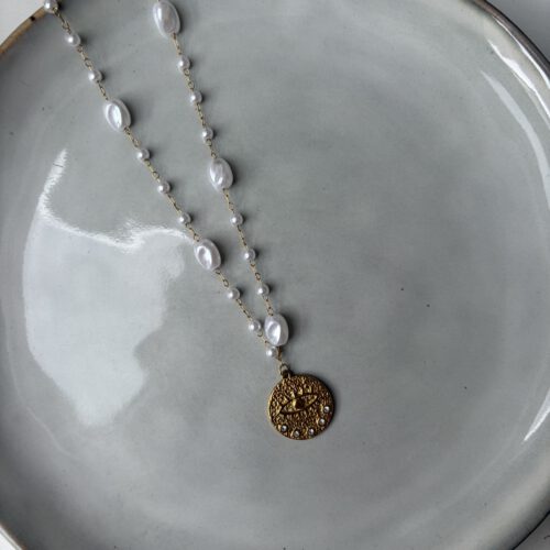 Pearl Chain Eye Ketting goud