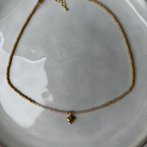 Pink Heart Bead Ketting goud