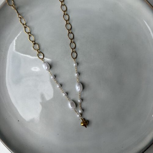Pearl Chain Heart Ketting goud