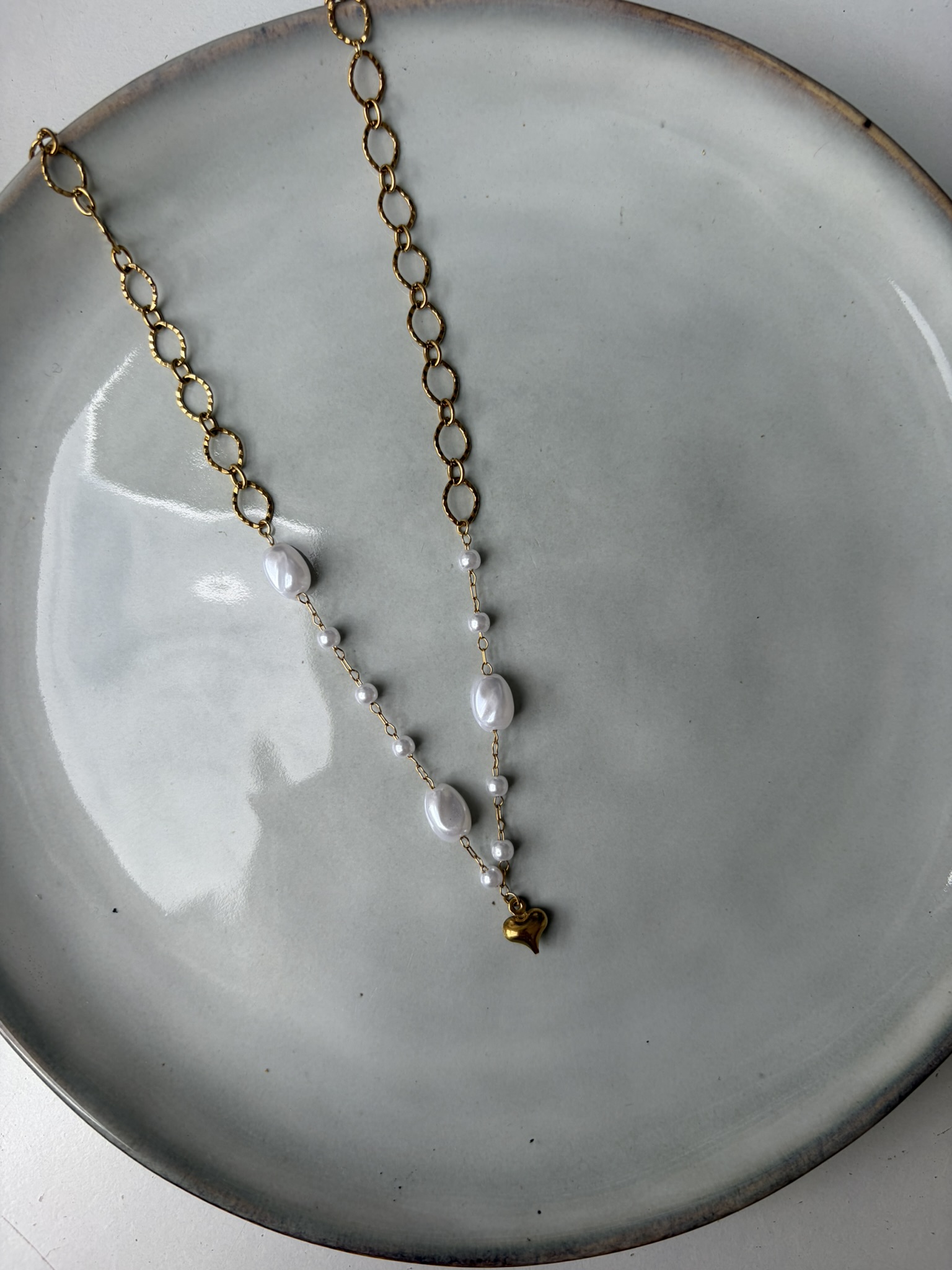 Pearl Chain Heart Ketting goud