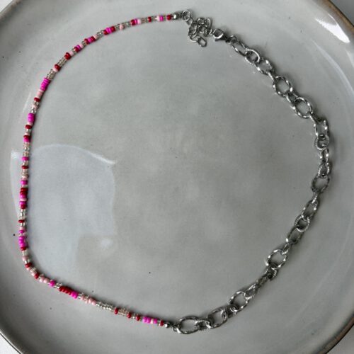 Bead & Chain Ketting roze