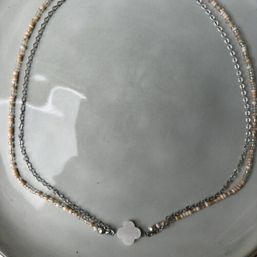 Dubble Chain Ketting beige/zilver