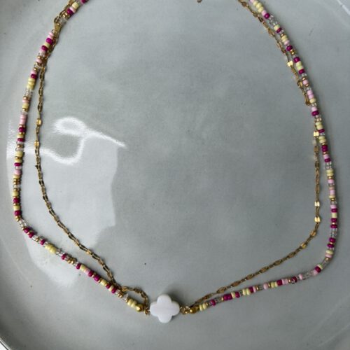 Dubble Chain Ketting roze/geel/goud