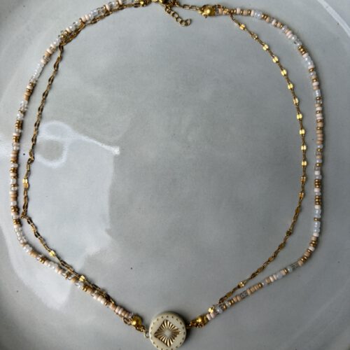 Dubble Chain Ketting beige/goud
