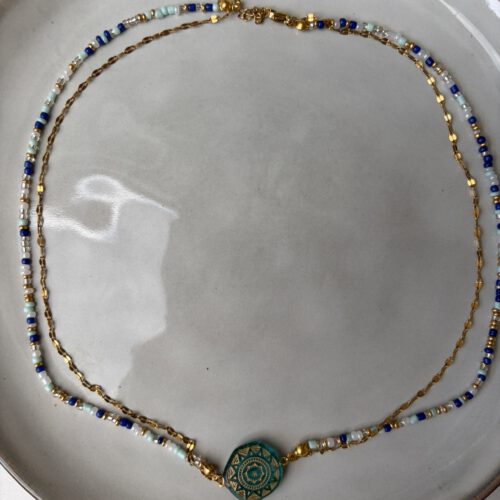 Dubble Chain Ketting blauw/goud