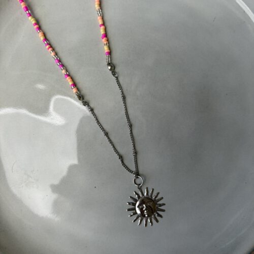 50/50 Ketting oranje/roze/zilver