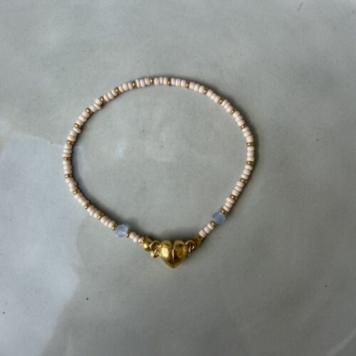 Hart Magneet Armband beige/blauw
