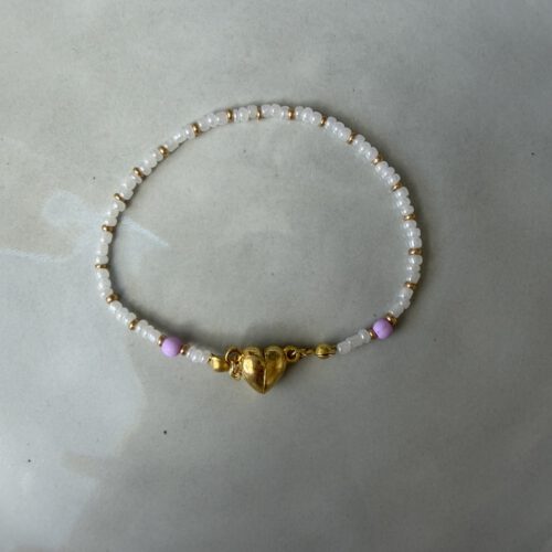Hart Magneet Armband wit/lila
