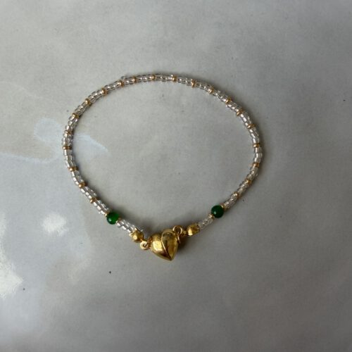 Hart Magneet Armband donkergroen/wit